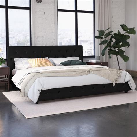 dhp dakota tufted upholstered platform bed frame king black faux leather
