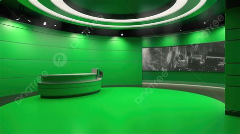 Green Screen Background Of 3d Virtual News Studio Rendered In 3d News