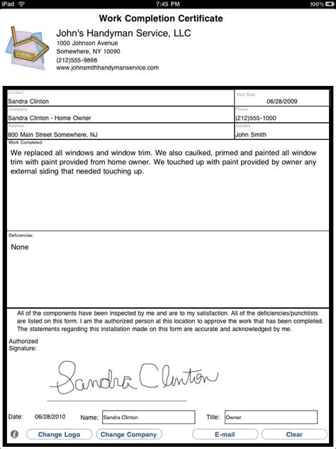 Work Completion Form Free Printable Documents