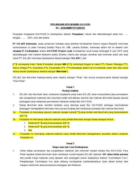 Contoh surat perjanjian kerjasama usaha dagang. Kontrak Kerjasama Go-Food_Contoh (1)