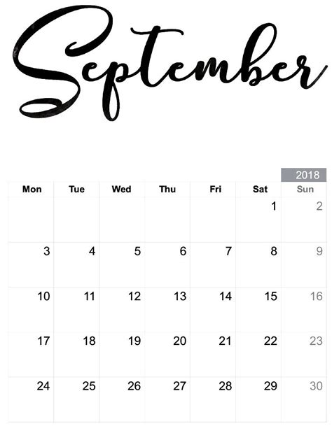 Calendar September Printable Pdf Word Excel Planner Calendar