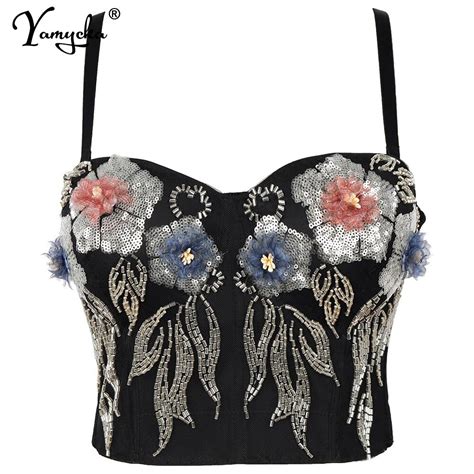 Sexy Halter Floral Rhinestone Summer Corset Crop Top Women Bustier Hotwife Rave Outfit Club