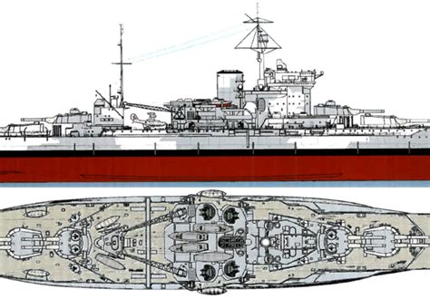 Combat Ship HMS Warspite 1942 Battleship Drawings Dimensions