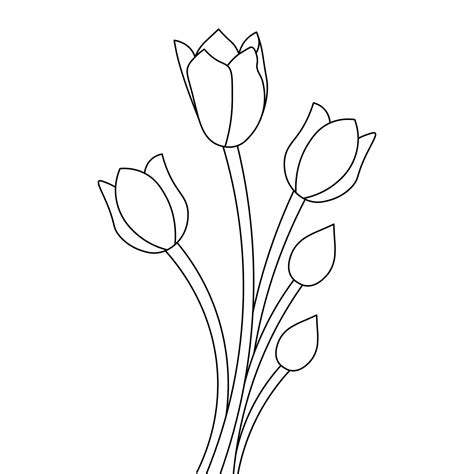 Tulip Flower Of Black Lines Single Stroke Elegance Outline Vintage