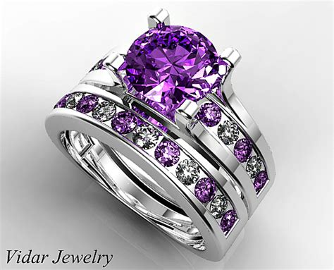 Amethyst Bridal Ring Set Vidar Jewelry Unique Custom Engagement And