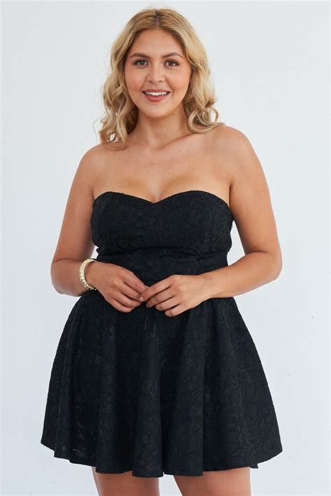 SamiraBoutique Plus Size Strapless Black Floral Lace Embroidered