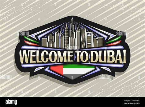 Vector Logo For Dubai Black Decorative Signage With Draw Illustration