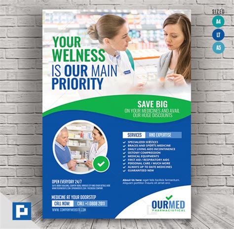 A Blue And Green Flyer For A Pharmacy
