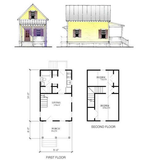 Small house plans, floor plans, designs & blueprints. Small footprint 2 bed Katrina cottage plan KC-675 Cusato ...