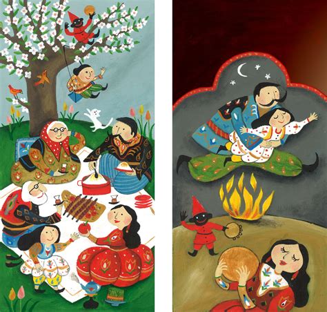A Cute Painting Showing The Celebrations Of Charshanbe Suri And