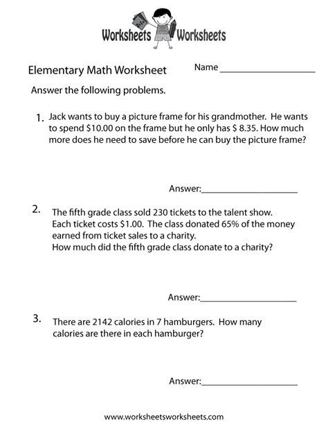 We include many mixed word problems or our word problems worksheets are best attempted after a student is familiar with the underlying skill. Elementary Math Word Problems Worksheet - Free Printable ...