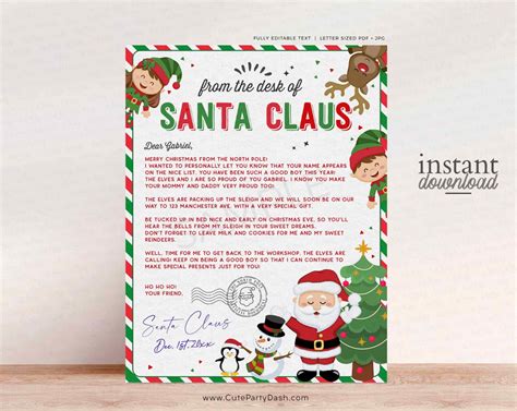 Editable Printable Personalized Letter From Santa Template For Kids