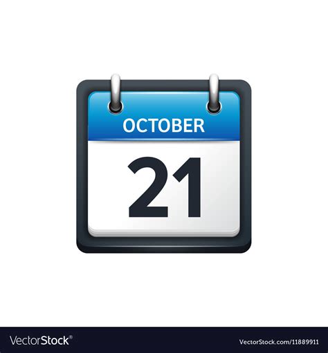October 21 Calendar Icon Flat Royalty Free Vector Image