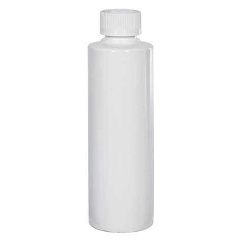 8 Oz White Pvc Cylindrical Bottle With 24410 White Ribbed Crc Cap