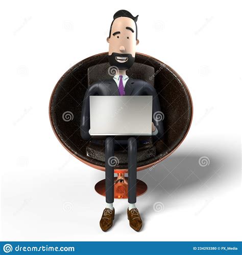 Handsome Cartoon Businessman Working On A Laptop 3d Illustration