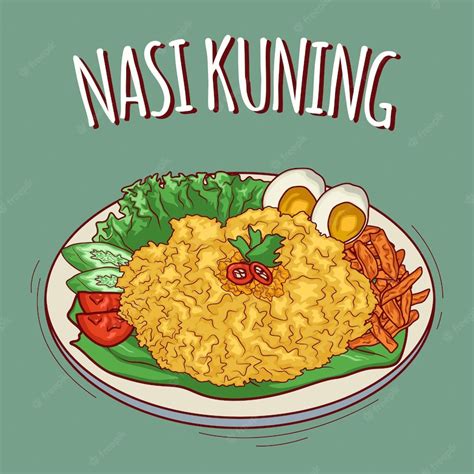 Premium Vector Nasi Kuning Illustration Indonesian Food With Cartoon