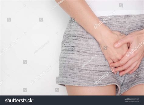 Woman Hands Holding Her Penis Painhealthcare Stock Photo