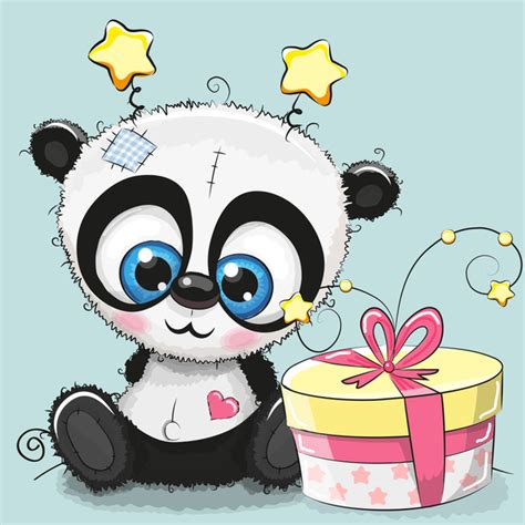 Cute Panda Happy Birthday Card Vector 01 Vector Birthday Free Download