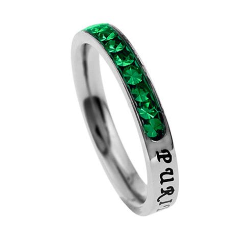 Christian Purity Ring May Emerald Birthstone Cz With Bible Verse Stai