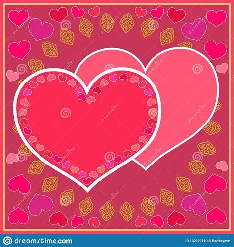 Valentine`s Day Beautiful Red Card With Hearts Stock Illustration