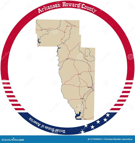 Map of Howard County in Arkansas, USA. Stock Vector - Illustration of