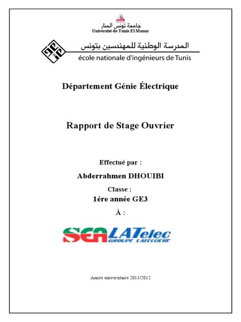 Rapport De Stage Ouvrier Département Génie Électrique Science