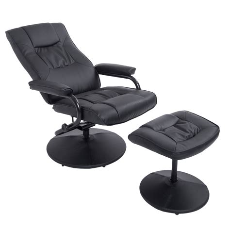 The chair has a solid back, curved armrests, and box cushion on the seat. HOMCOM Ergonomic Faux Leather Lounge Armchair Recliner ...