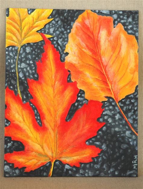 Autumn Leaves On Asphalt Original Acrylic Painting 8 X 10 Etsy