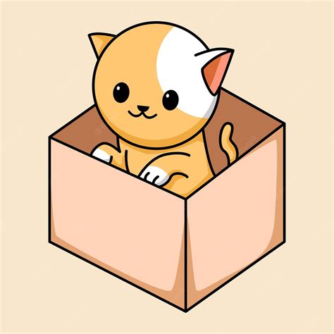 Милый кот в коробке мультяшный дизайн Премиум векторы
