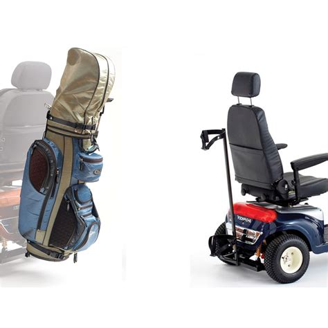 A motorcycle golf bag carrier adapted for connection to a motorcycle having a saddlebag mounting system that includes (a) a pair of brackets spaced from each other longitudinally of the motorcycle at approximately the same vertical elevation, each bracket having an opening, (b) a locking pin that extends through the opening in each bracket, and (c) an elongate, longitudinally extending rail. Golf Bag Carrier- Power Mobility Accessories - Active ...