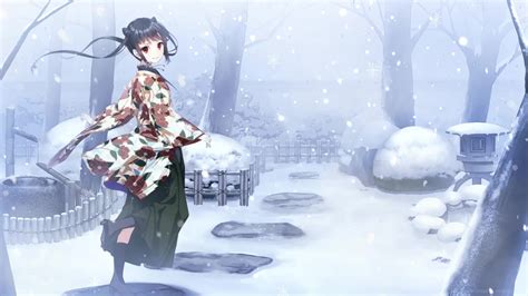 Anime Girl Winter Kimono Live Wallpaper Moewalls