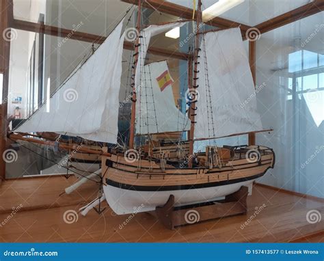 Miniature Ship Model Of The Spanish Naval Schooner Santa Saturnina