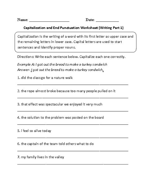 Free preschool and kindergarten worksheets. Capitalization Worksheets | Capitalization and End ...