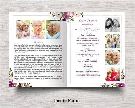 4 Page Floral Display Funeral Program Template 11 X 17 Inches
