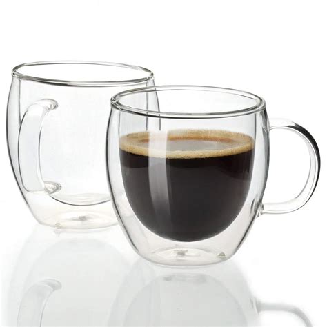 double wall glass mug with handle