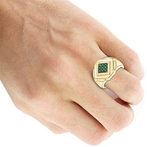 14k Gold Emerald Mens Ring By Luxurman 000497
