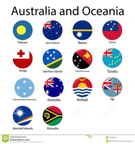 Flat Round Flags Of Oceania Full Vector Collectionvector Set Of