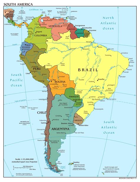 Large Scale Political Map Of South America With Major Cities And Capitals 2012 South America