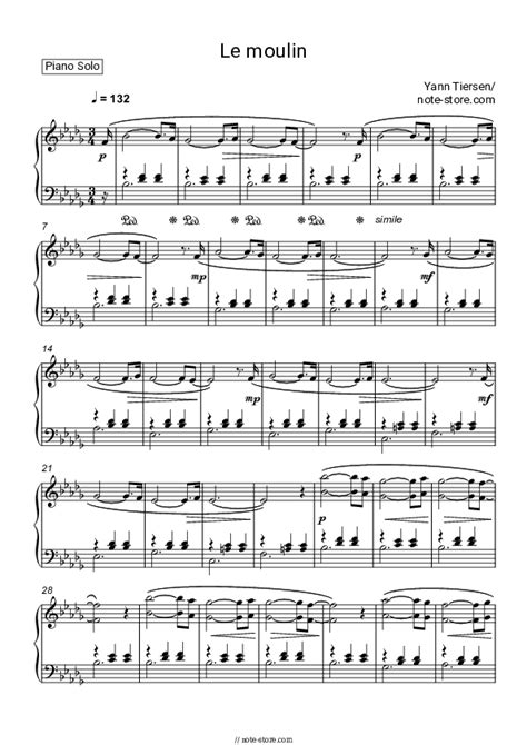 Yann Tiersen Le Moulin Piano Sheet Music On Note Piano