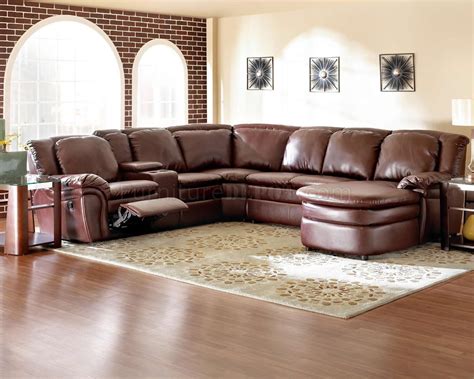 Burgundy Bonded Leather Reclining Sectional Wconsole Unit