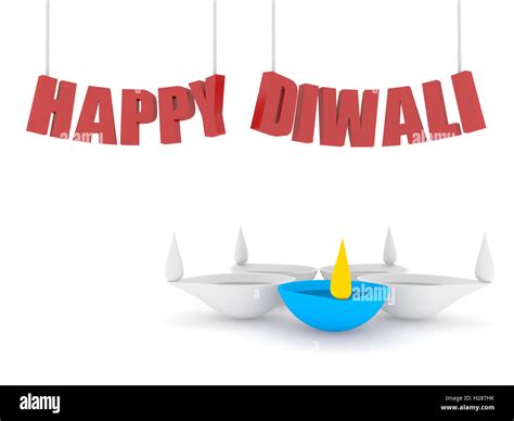 3d Happy Diwali Text With Single Color Diya Stock Photo Alamy