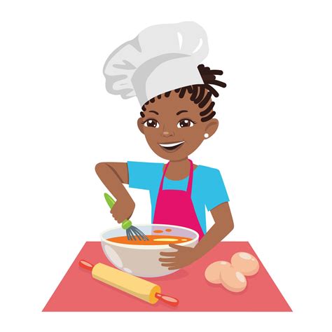 an afro american teenage girl cooks a meal in a chefs hat a female chef is a pastry chef
