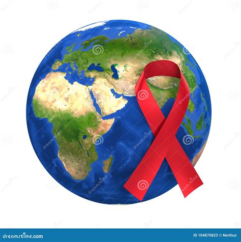 World Aids Day Awareness Globe Red Ribbon Stock Illustration