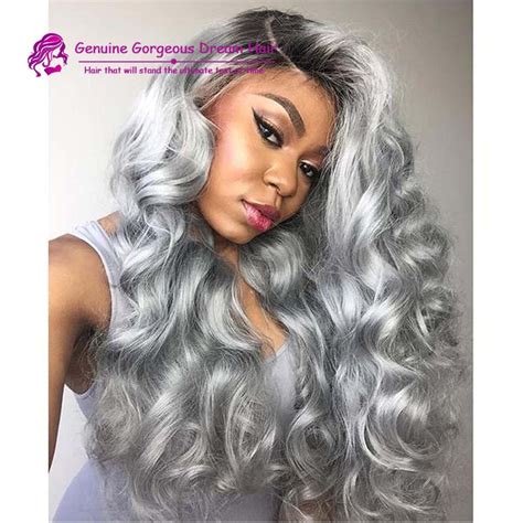 130 Density Brazilian Silver Ombre Grey Human Hair Wigs