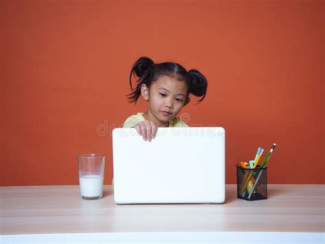 Little Girl Studying With Laptop Stock Photo Image Of Education