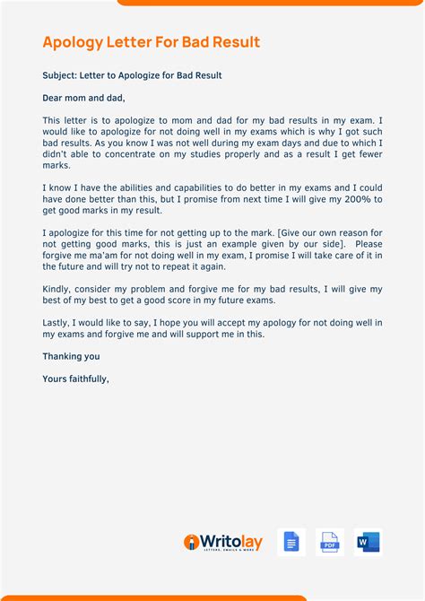 5 Apology Letter For Bad Result Pdf Doc Templates Writolay