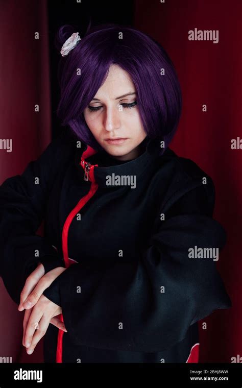 Woman Anime Cosplayer With Purple Japan Hair Stock Photo Alamy