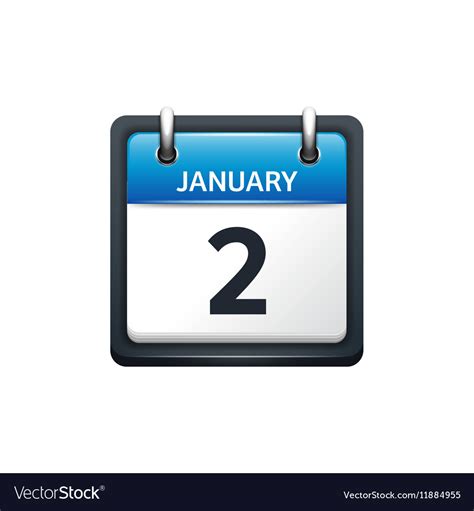 January 2 Calendar Icon Flat Royalty Free Vector Image