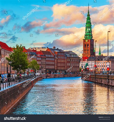 Scenic Summer Sunset In The Old Town Of Copenhagen Denmark Stock Photo