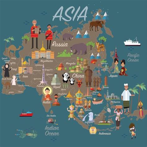 Asia Map And Travel Eps 10 Format Posters Sajja